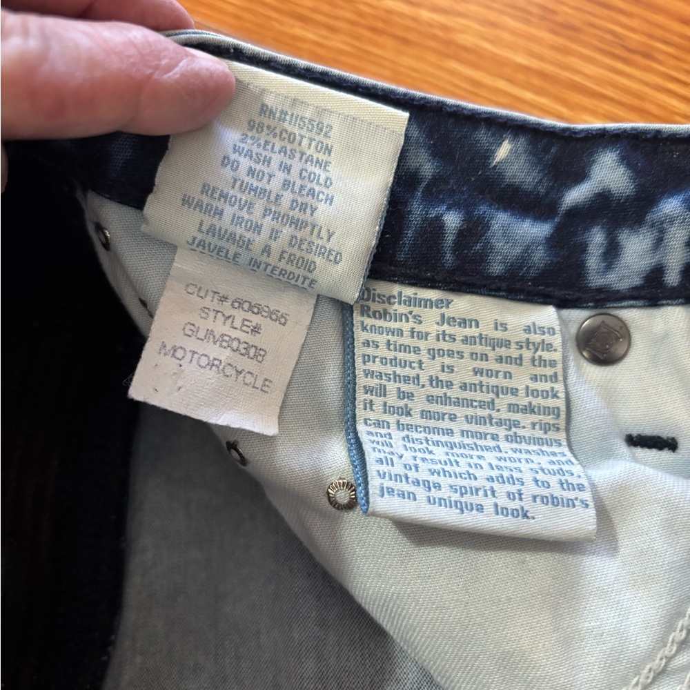 RARE * ROBIN’S JEANS MOTORCYCLE MOTO ACID WASH STUDDED JEANS * Cut 606966 * Y2K - Picture 14 of 17